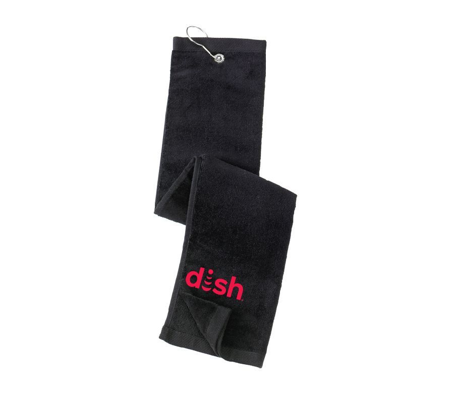 Grommeted Tri-Fold Golf Towel with Dish Logo