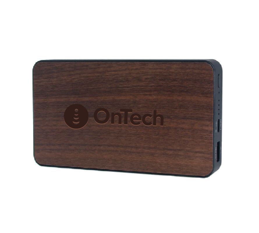 Wood Qi Power Bank with OnTech Logo