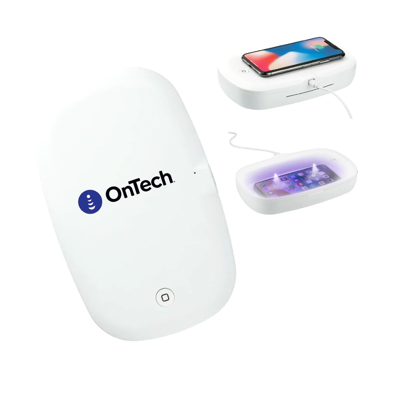 OnTech UV Phone Sanitizer with Wireless Charging Pad with OnTech Logo