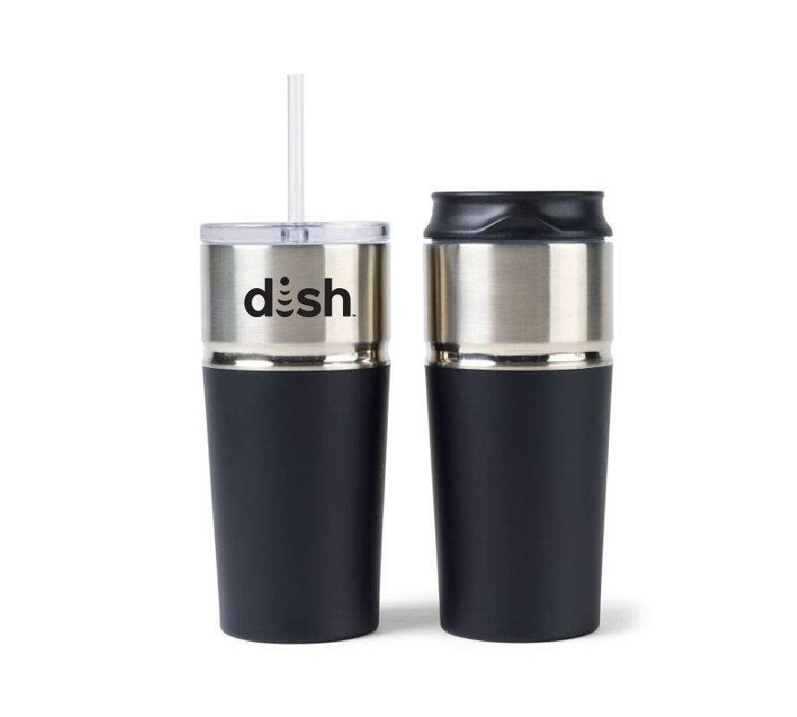 2-in-1 Double Wall Stainless Tumbler 16 Oz. with Dish Logo