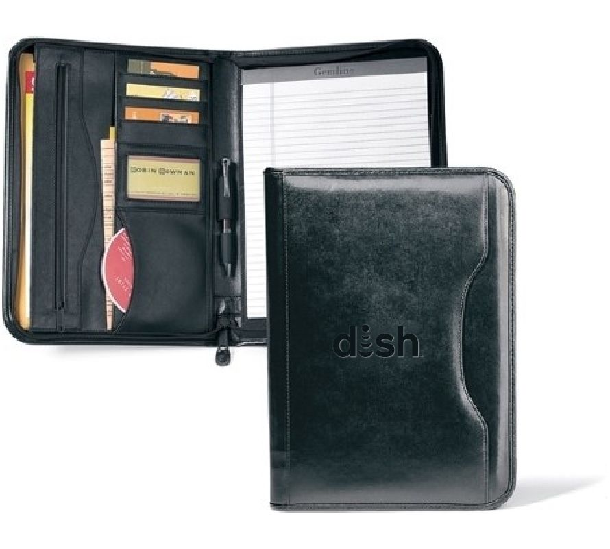 Deluxe Executive Vintage Leather Padfolio with Dish Logo