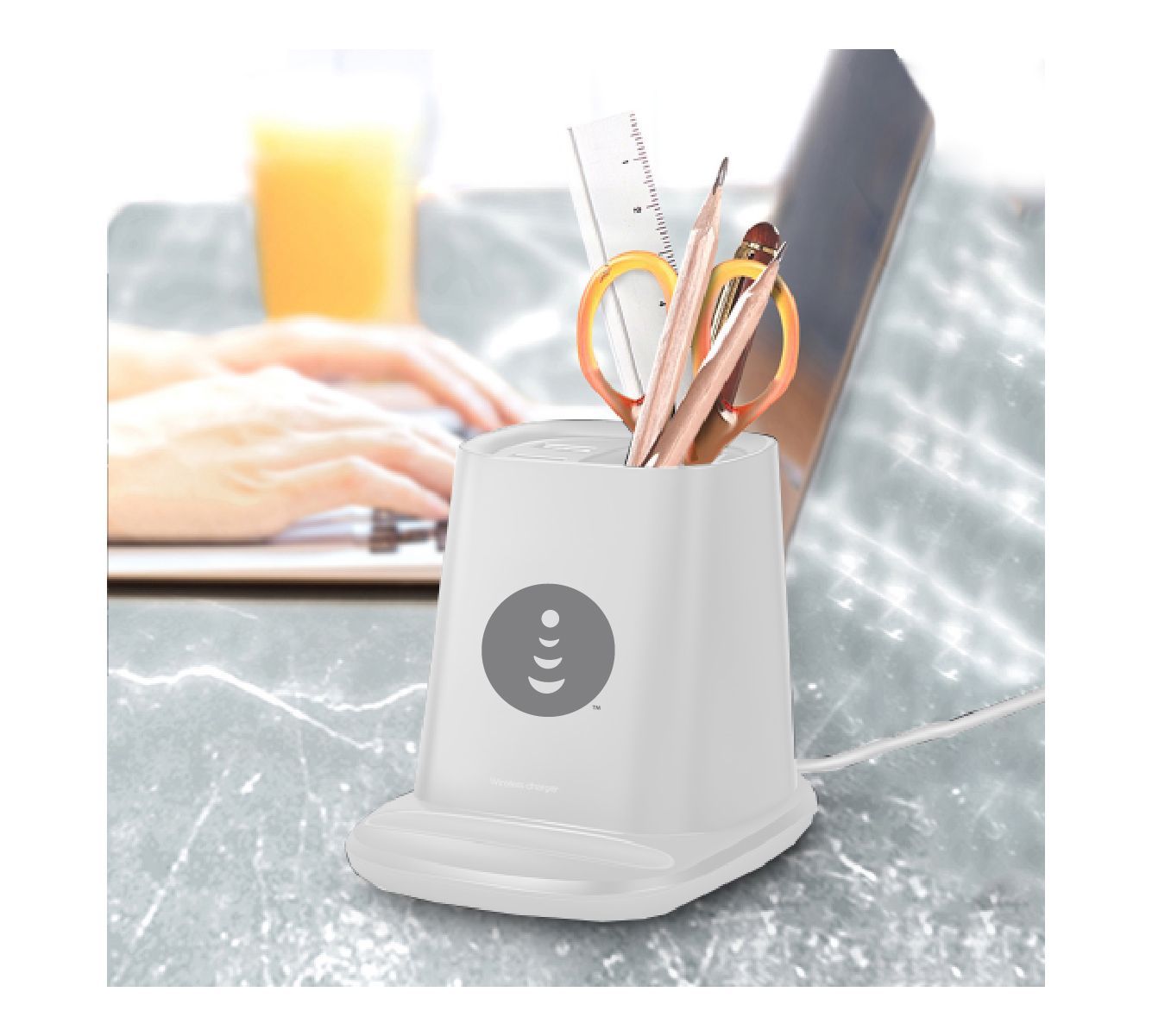 All-Purpose Wireless Charger Pen Holder with Dual USB Output Ports with Enterprise logo