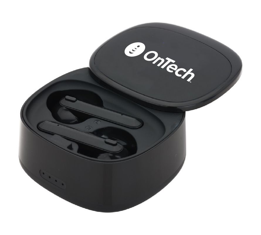 Swivel TWS Wireless Earbuds and Charger Case with OnTech Logo