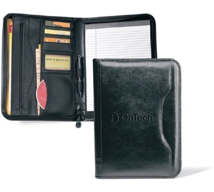 Deluxe Executive Vintage Leather Padfolio with OnTech Logo