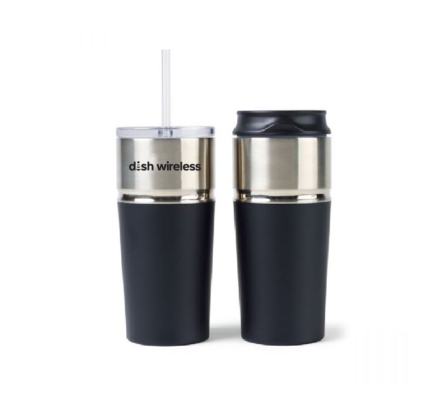 2-in-1 Double Wall Stainless Tumbler 16 Oz. with Dish Wireless Logo