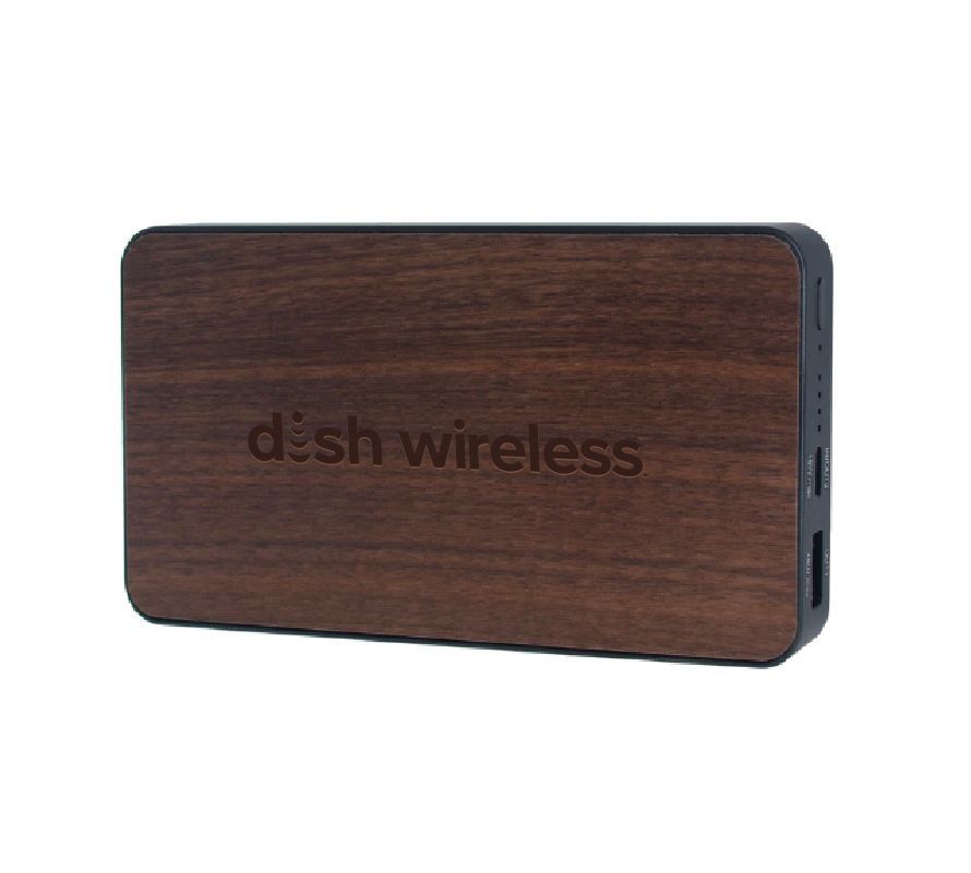 Wood Qi Power Bank with Dish Wireless Logo